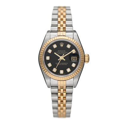 Rolex Stainless Steel 18K Yellow Gold Diamond 26mm Oyster Perpetual Datejust Watch Black 79173 1 of 5