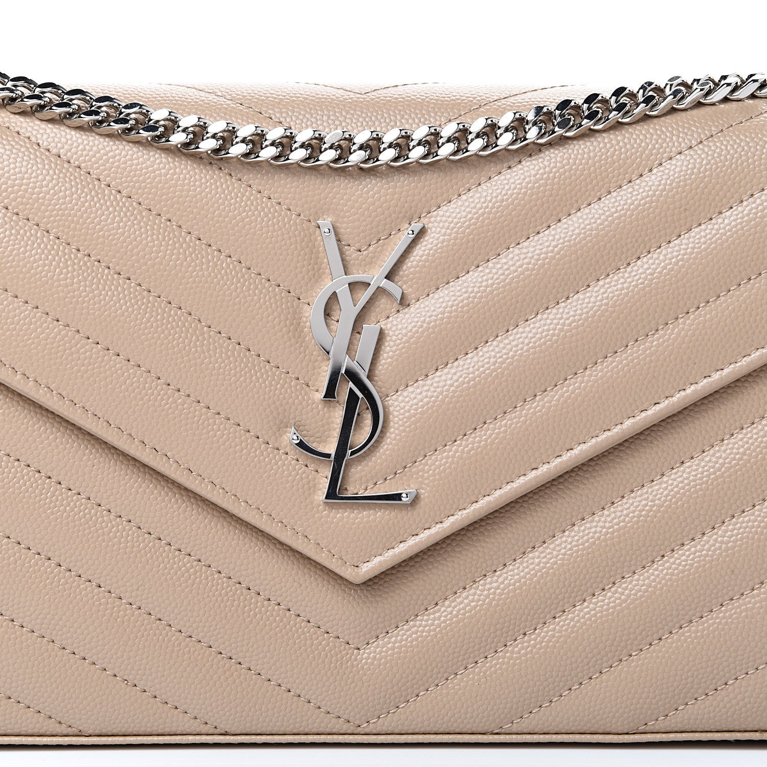 Saint Laurent Grain De Poudre Matelasse Chevron Monogram Chain Wallet Nude Powder 7 of 10