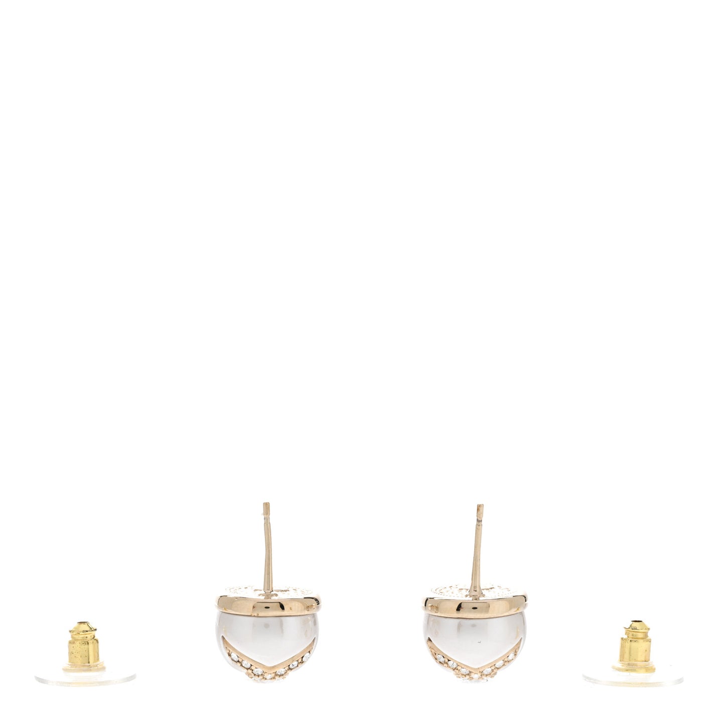Pearl Crystal Metal CC Round Earrings Gold