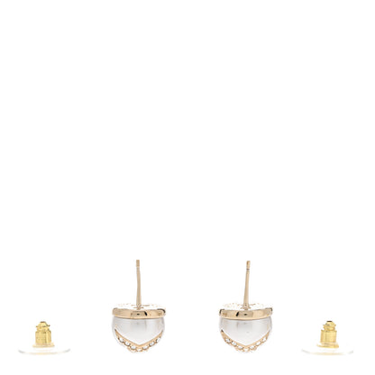 Chanel Pearl Crystal Metal CC Round Earrings Gold 3 of 5