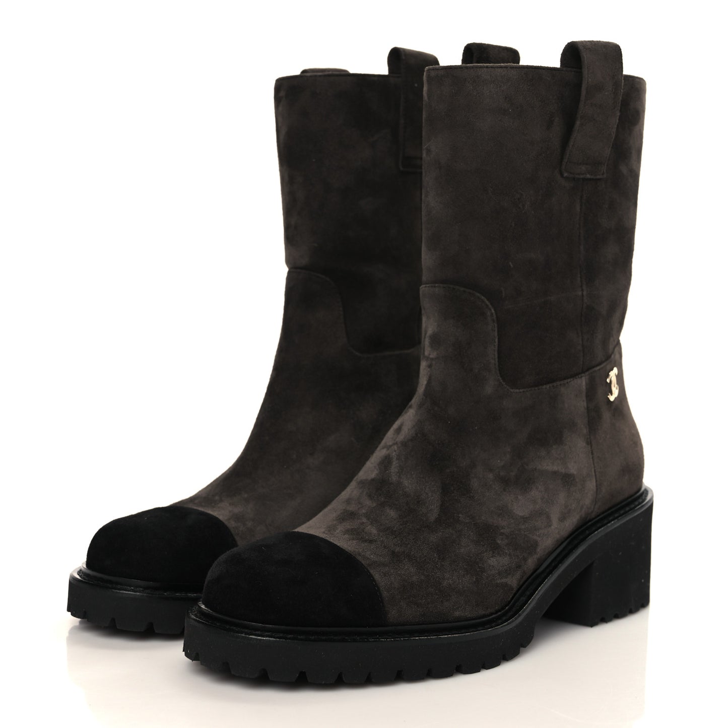Suede Calfskin CC Cap Toe Boots 39 Black Brown