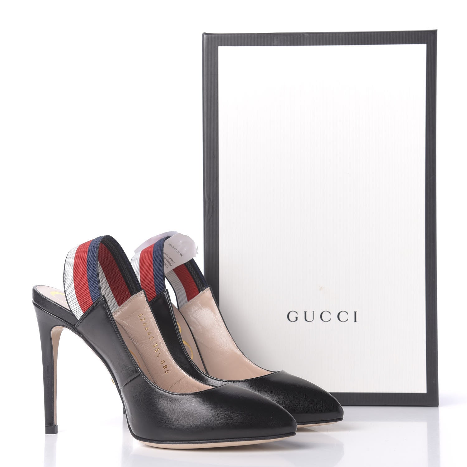 Gucci Malaga Kid Web Sylvie High Heel Slingback Pumps 35.5 Black 11 of 11