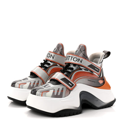Louis Vuitton Metallic Calfskin Monogram LV Archlight 2.0 Platform Sneakers 37.5 Silver White Orange 3 of 10
