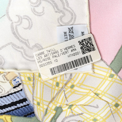 Hermes Silk Les Artisans D'Hermes Scarf 90 Pale Vert Amande 4 of 4