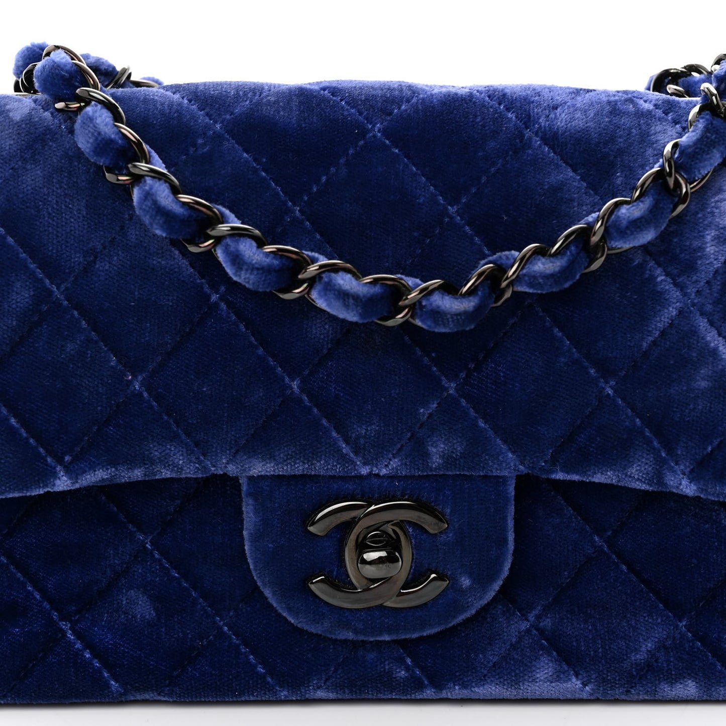 Velvet Quilted Mini Rectangular Flap Dark Blue