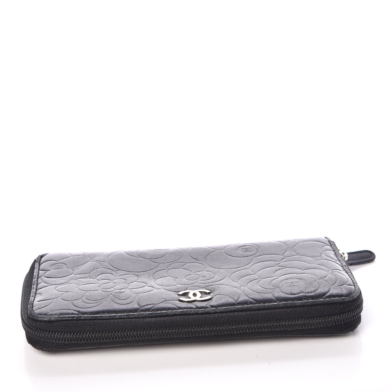 Chanel Lambskin Camellia Embossed Large Zip Around Gusset Wallet Black 14 of 15