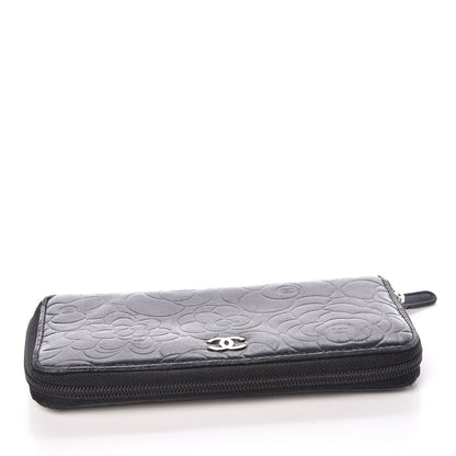 Chanel Lambskin Camellia Embossed Large Zip Around Gusset Wallet Black 14 of 15