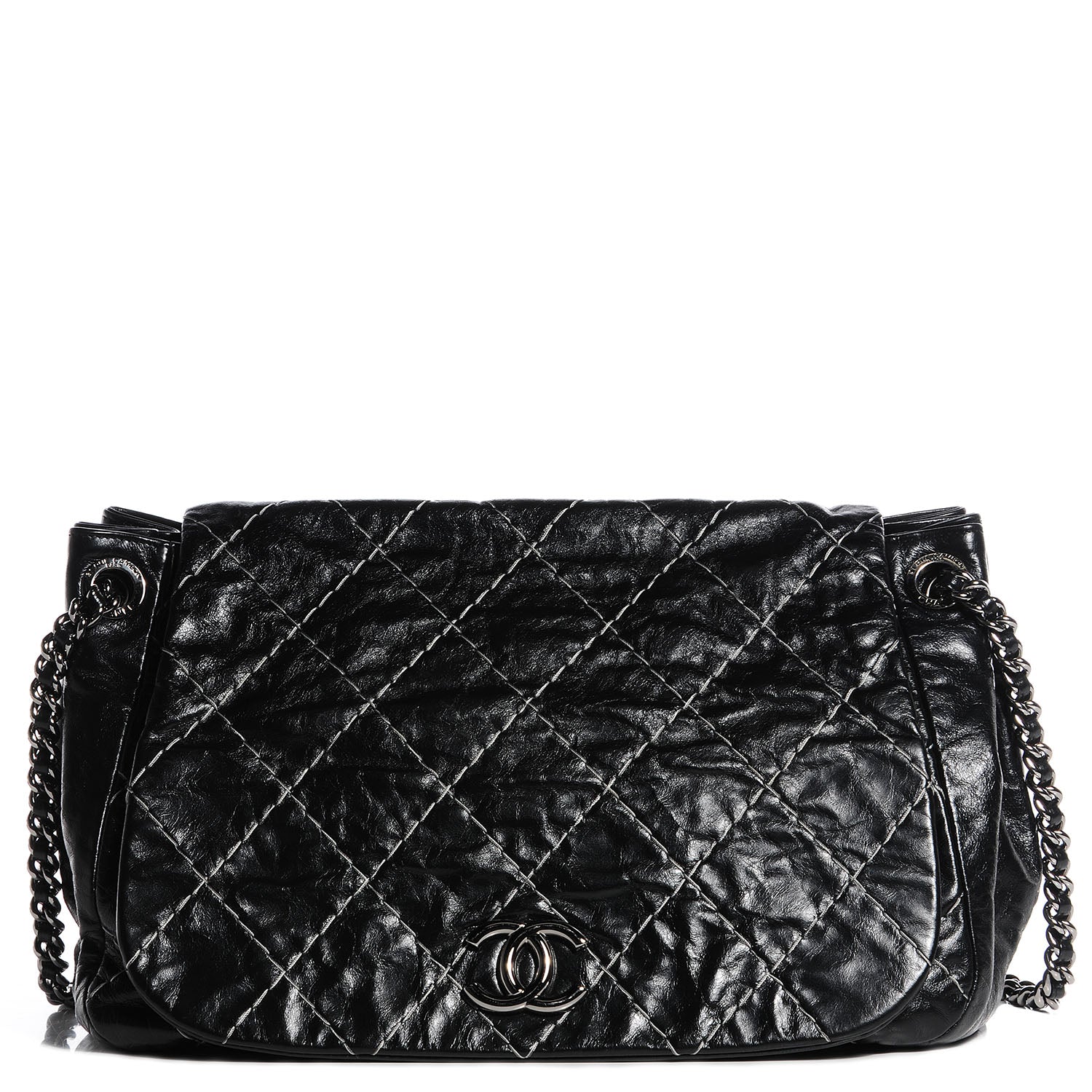 Chanel Glazed Goatskin Double Stitch Accordion Flap Black 1 of 7