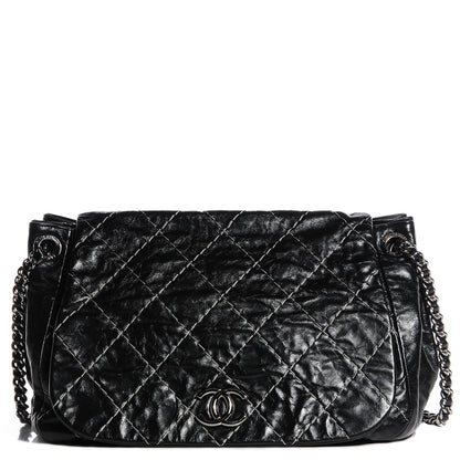 Chanel Glazed Goatskin Double Stitch Accordion Flap Black 1 of 7