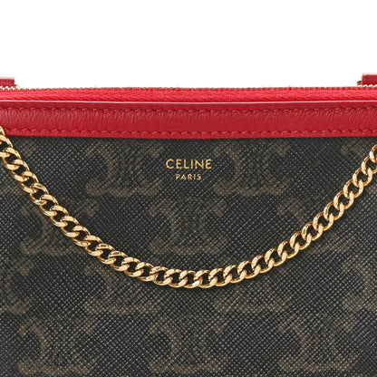 Celine Lambskin Triomphe Canvas Clutch With Chain Red 7 of 10