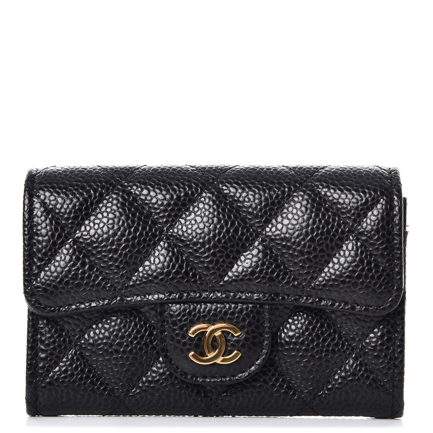 Caviar Quilted Flap Card Holder Black