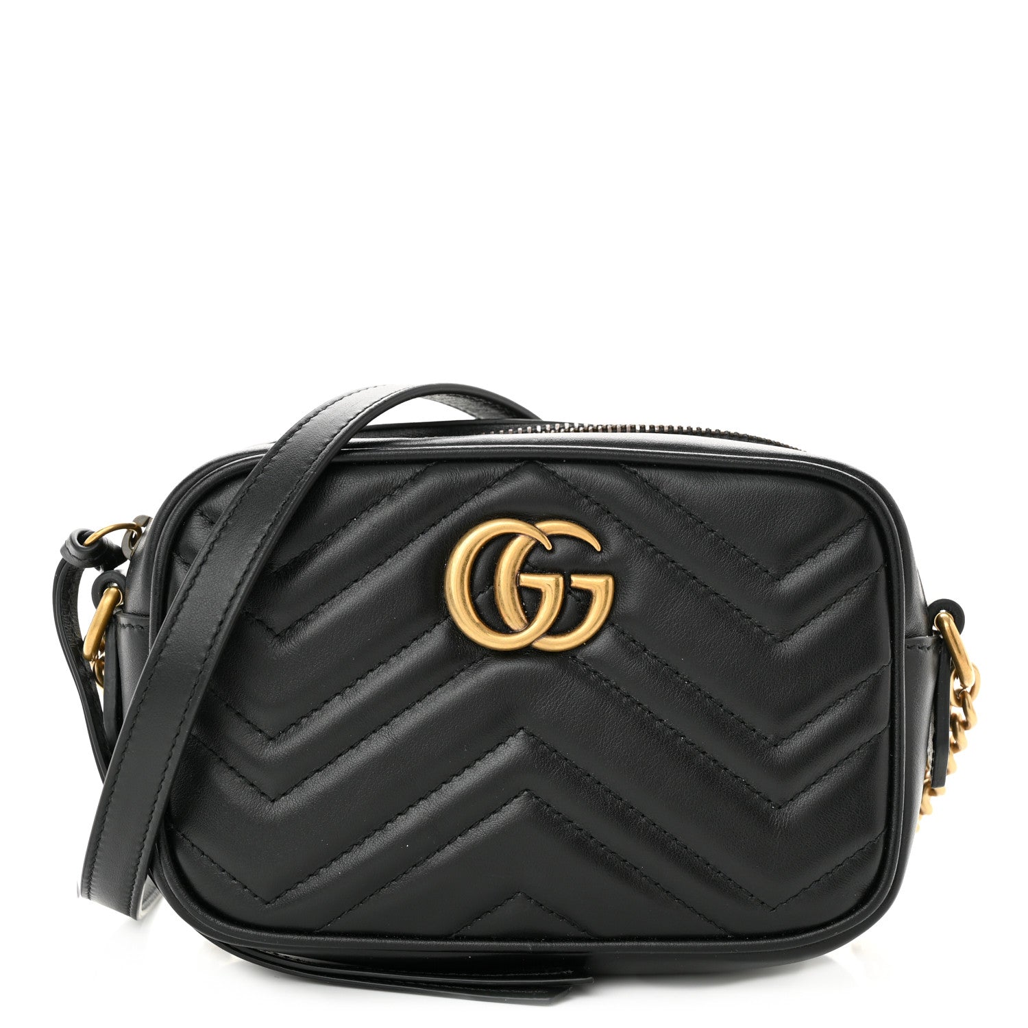 Gucci Calfskin Matelasse Mini GG Marmont Chain Shoulder Bag Black 1 of 10