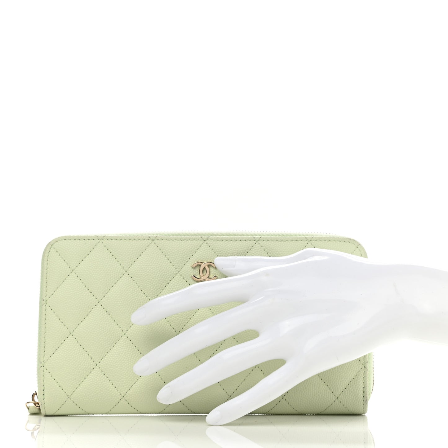 Caviar Quilted Large Gusset Zip Around Wallet Light Green
