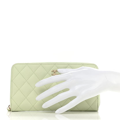 Chanel Caviar Quilted Large Gusset Zip Around Wallet Light Green 2 of 9
