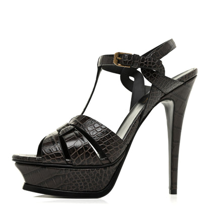 Saint Laurent Calfskin Embossed Crocodile Tribute 105 Platform Sandals 39 Ultra Grey 1 of 8
