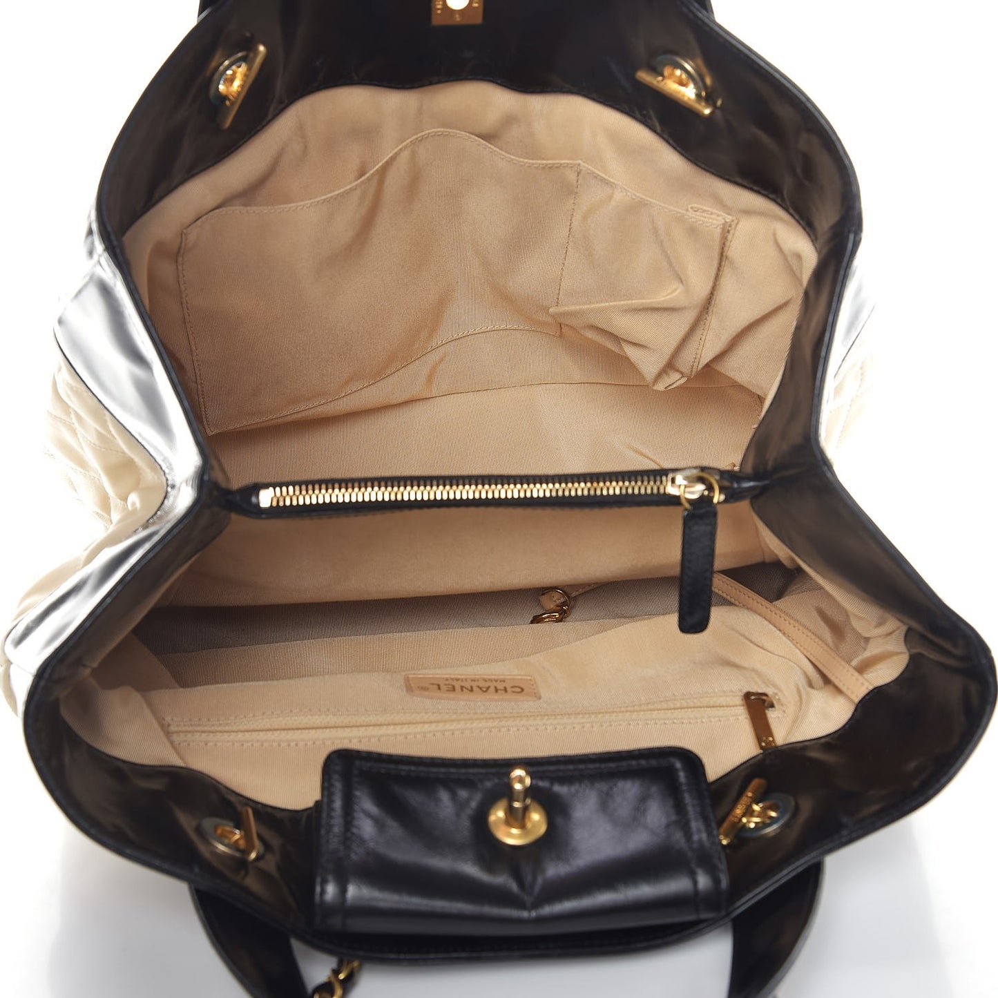 Calfskin Quilted In The Mix Shopping Tote Beige Black