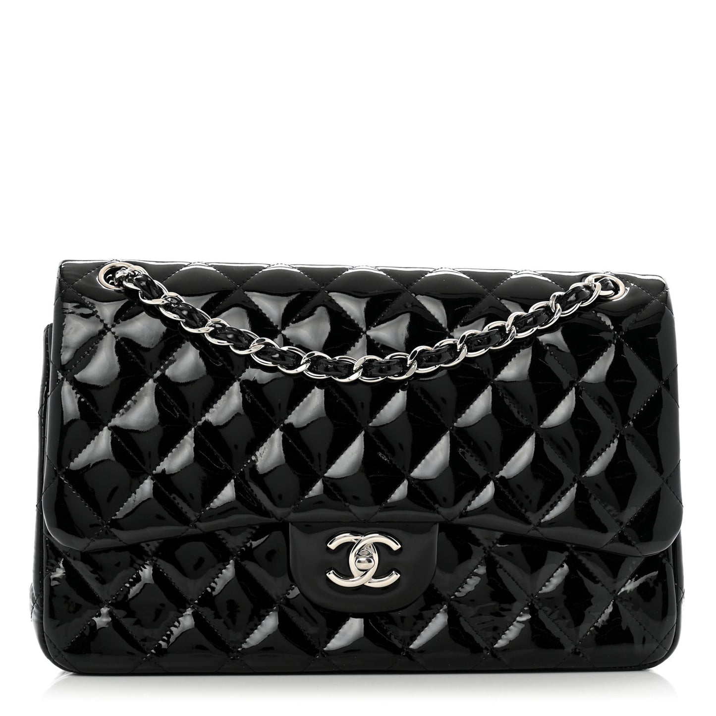 Patent Quilted Jumbo Double Flap Black