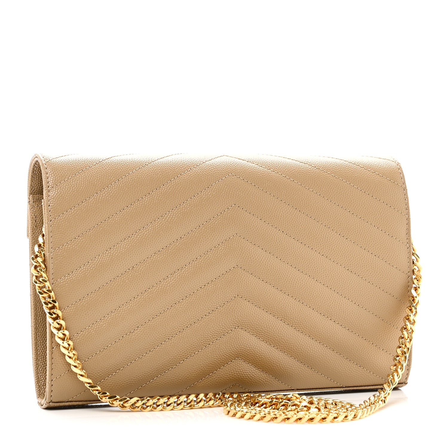 Saint Laurent Grain De Poudre Matelasse Chevron Monogram Chain Wallet Dark Latte 3 of 10