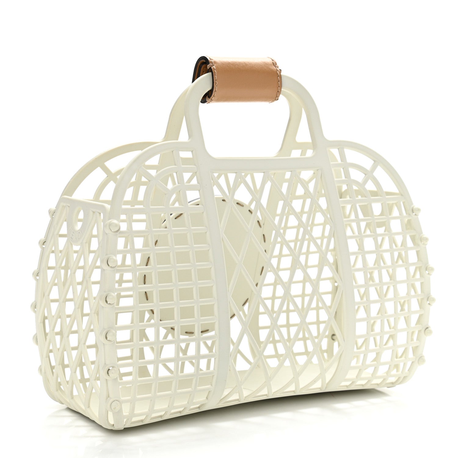 Fendi Recycled Plastic Vitello Liberty Matte Small Fendi Basket White Ice Miele Scuro 3 of 12