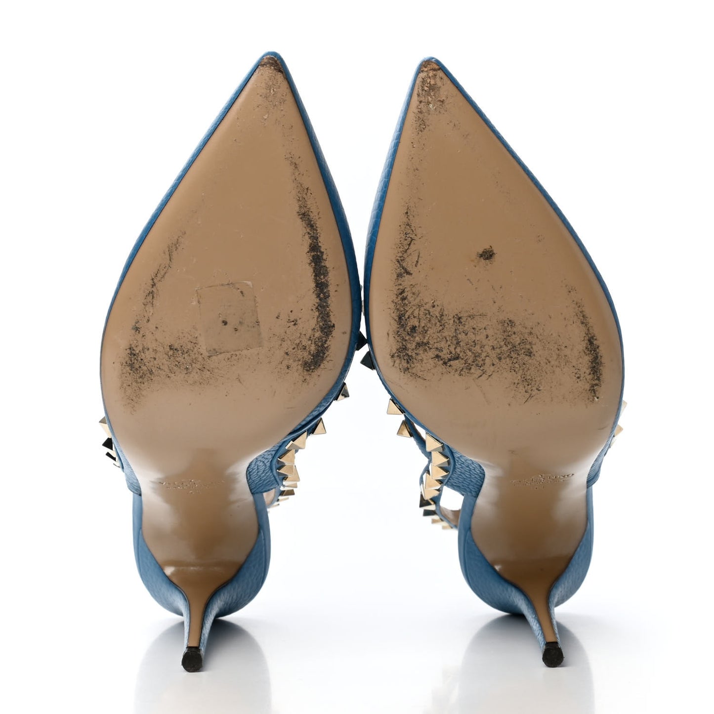 Pebbled Calfskin Rockstud Ankle Strap Pumps 41 Light Blue