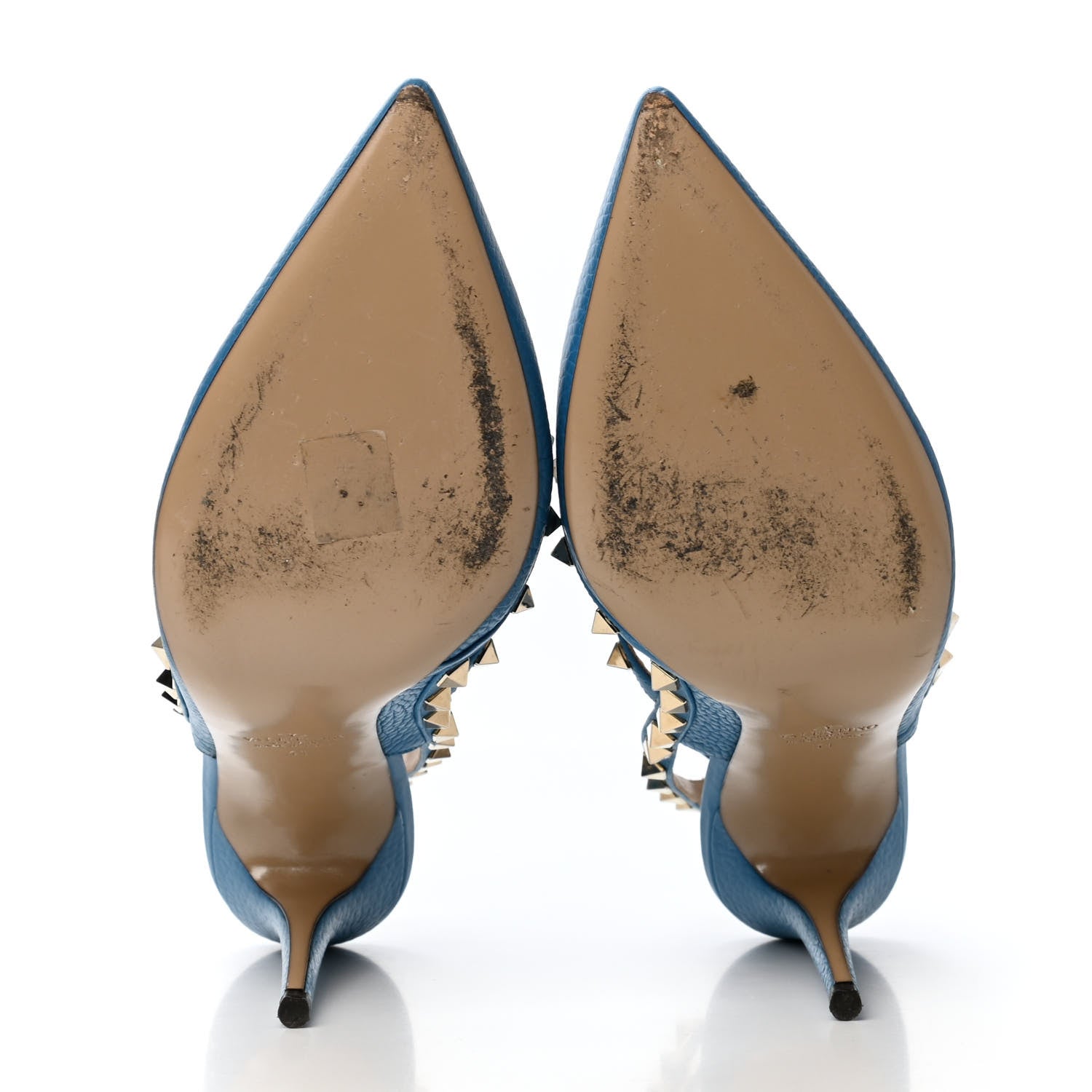 Valentino Garavani Pebbled Calfskin Rockstud Ankle Strap Pumps 41 Light Blue 4 of 4