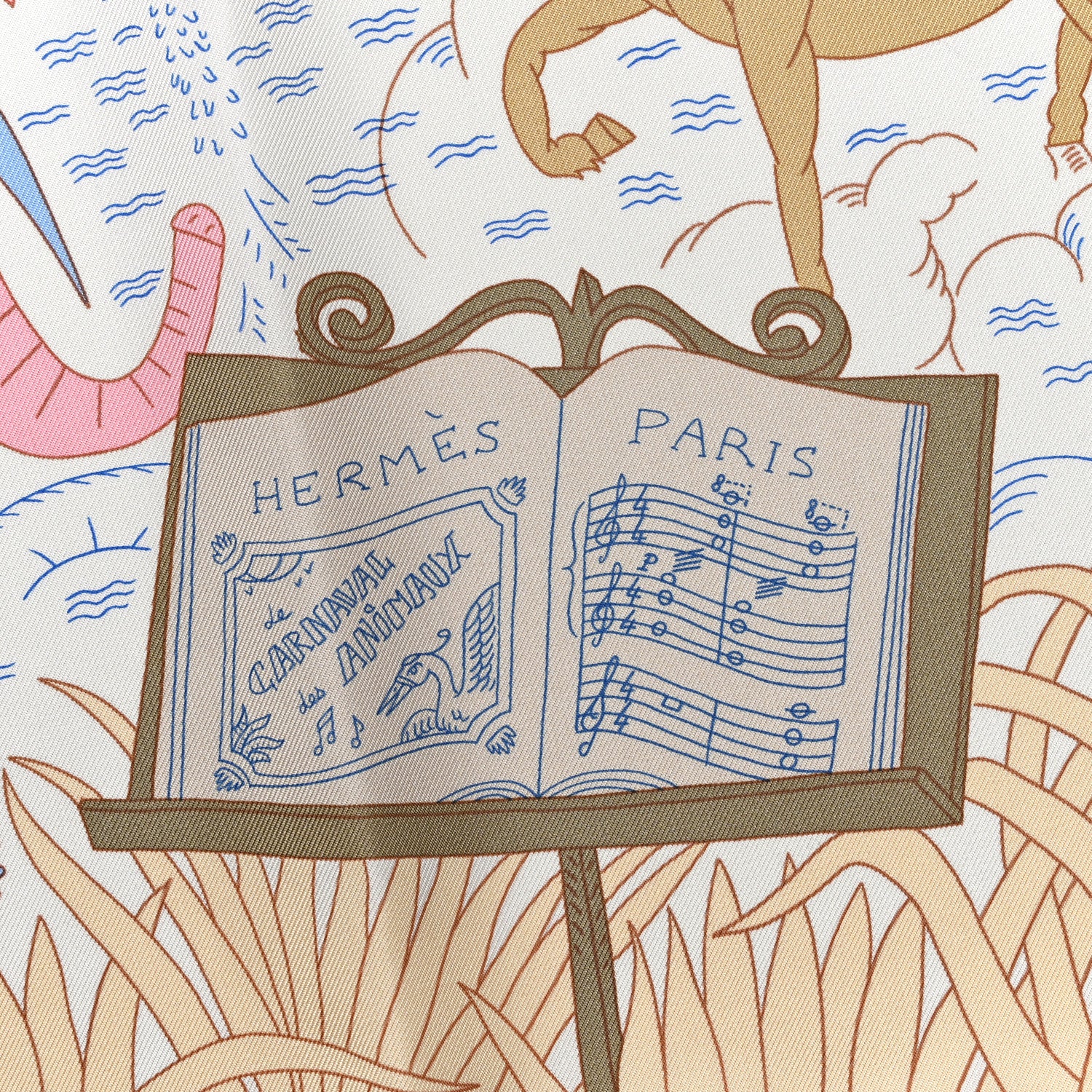 Hermes Silk Le Carnaval des Animaux Scarf 90 Bleu Pale Rose Beige 4 of 5