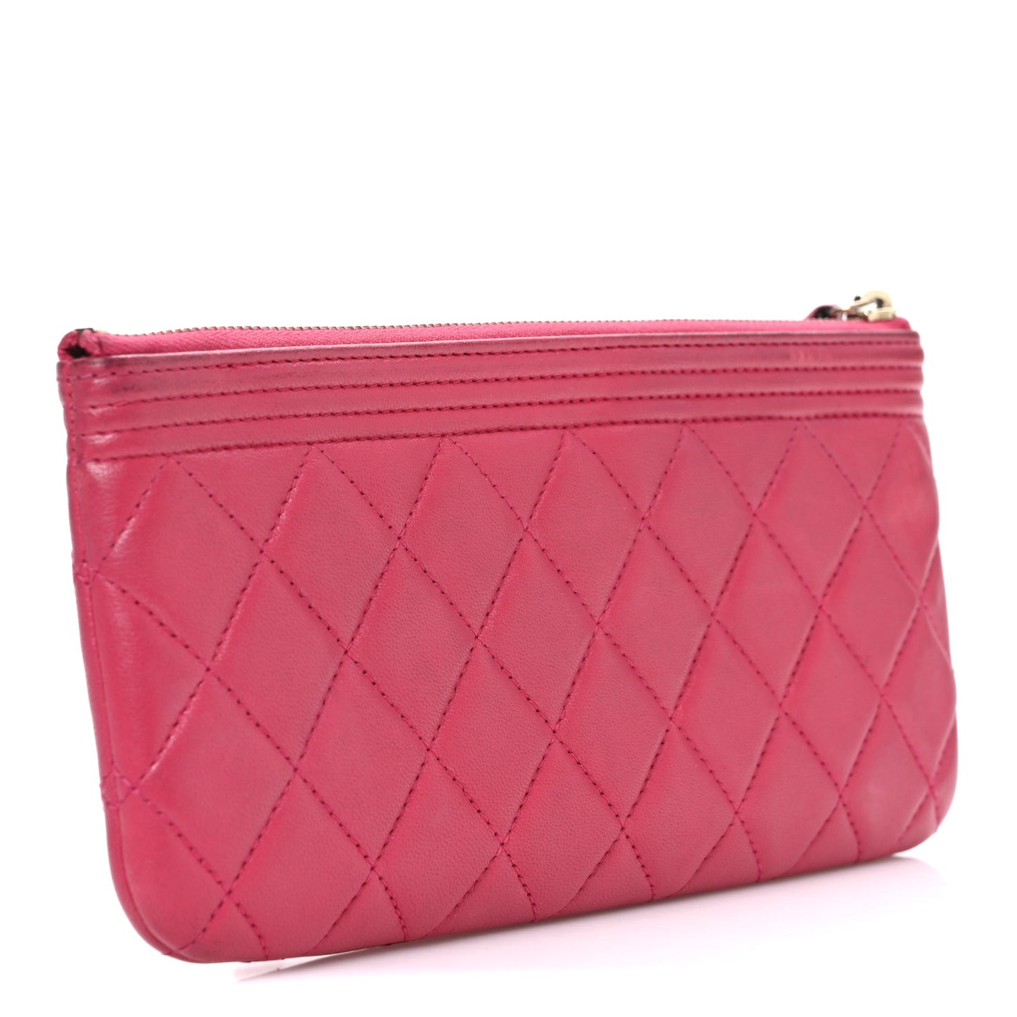 Lambskin Quilted Small Boy Zipped Pouch Dark Pink