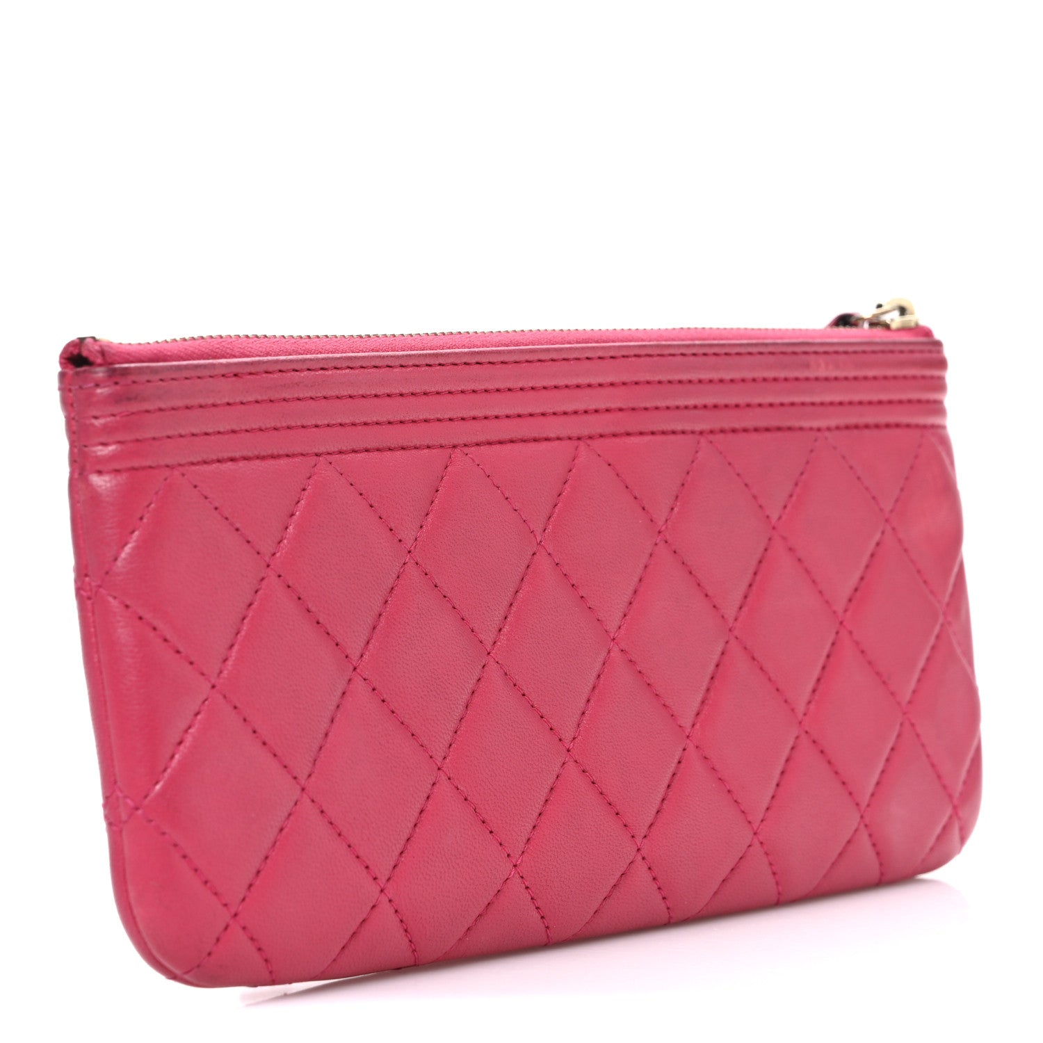 Chanel Lambskin Quilted Small Boy Zipped Pouch Dark Pink 3 of 8