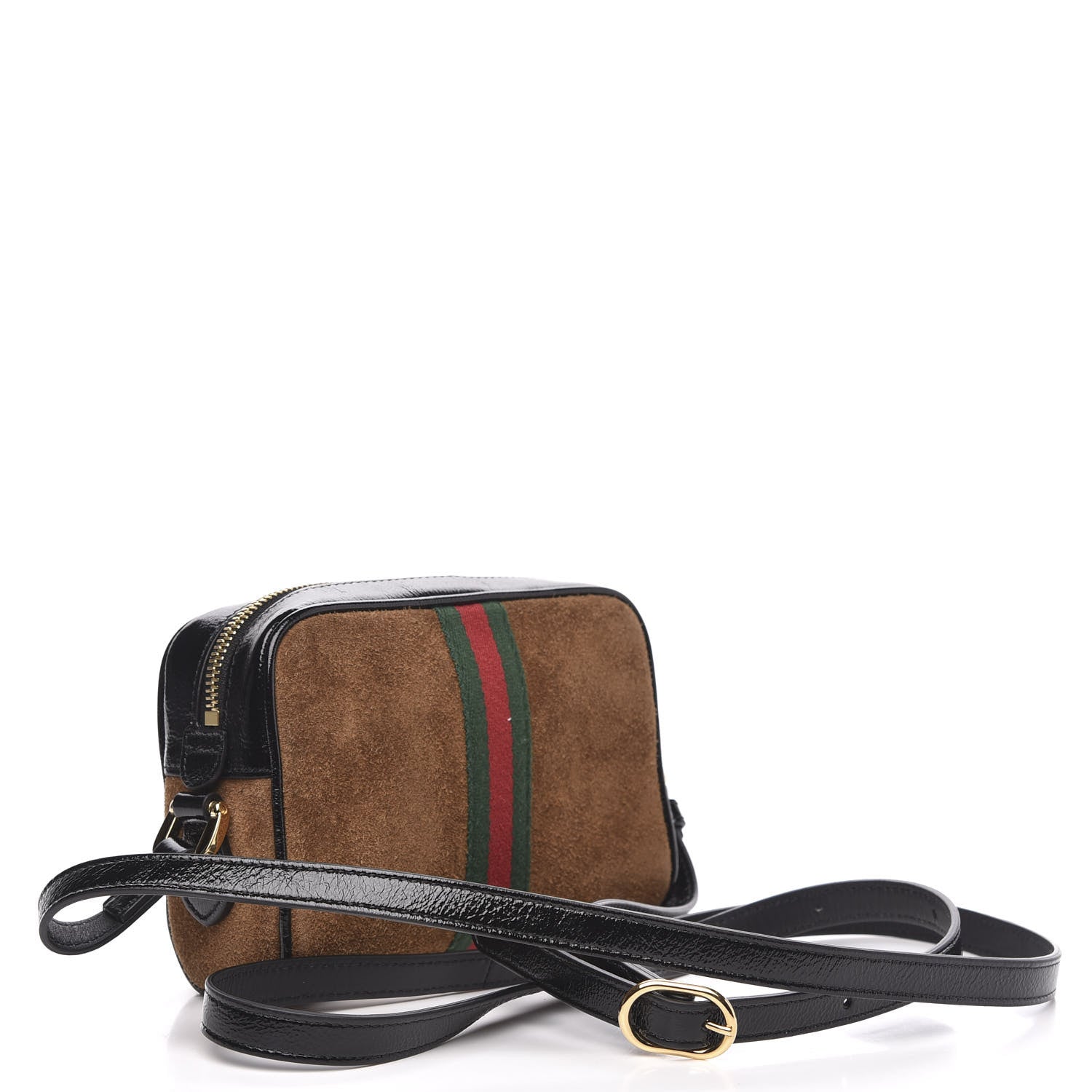 Gucci Suede Patent Web Mini Ophidia Shoulder Bag Nocciola Black 3 of 9