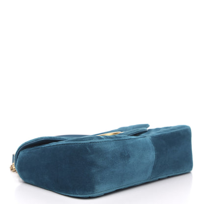 Gucci Velvet Matelasse Small GG Marmont Shoulder Bag Pavone Cyan 4 of 15