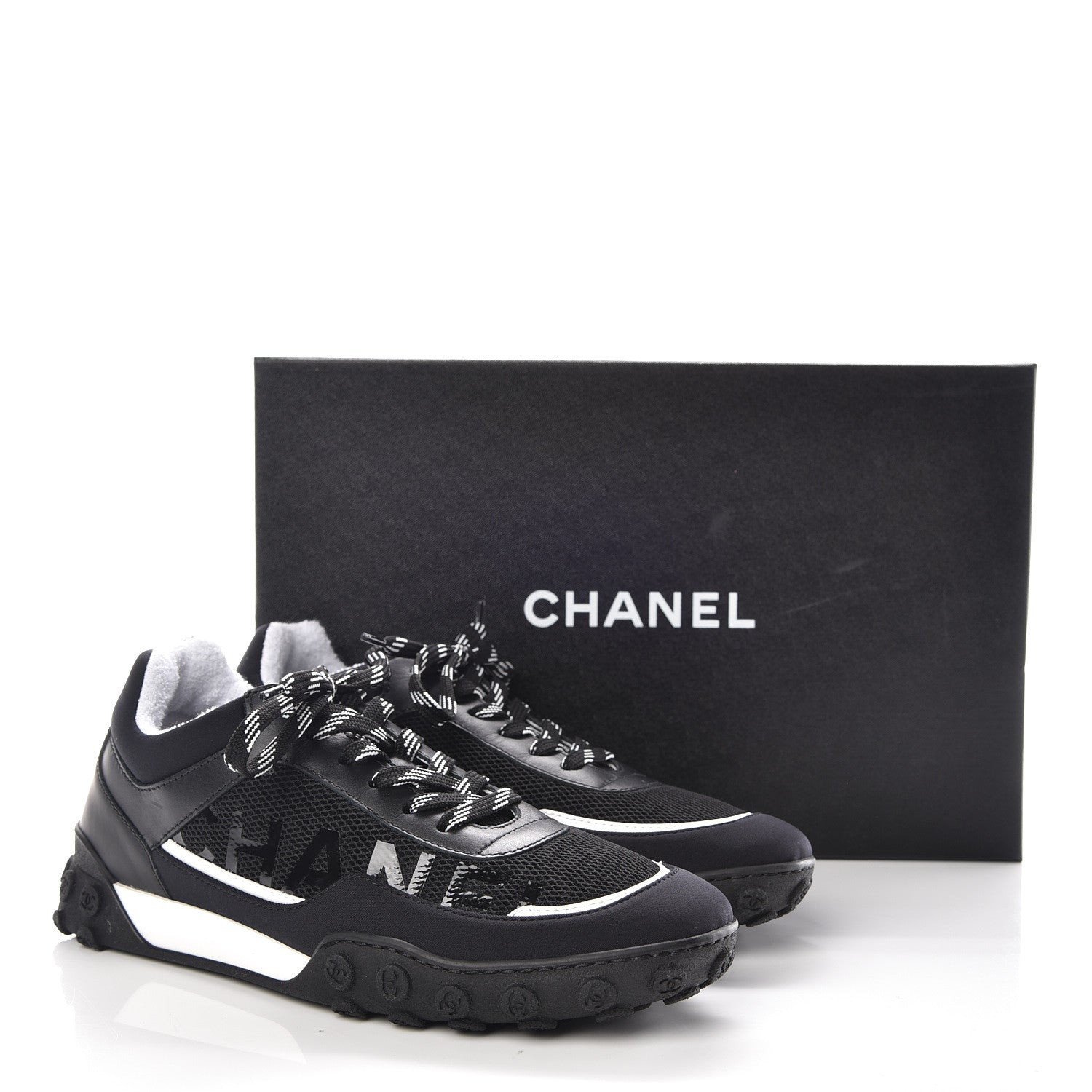 Chanel Calfskin Mesh Lycra Sneakers 38 Black 9 of 9