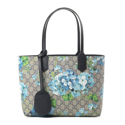 Gucci GG Supreme Monogram Blooms Small Reversible Tote Beige Blue Navy 1 of 16