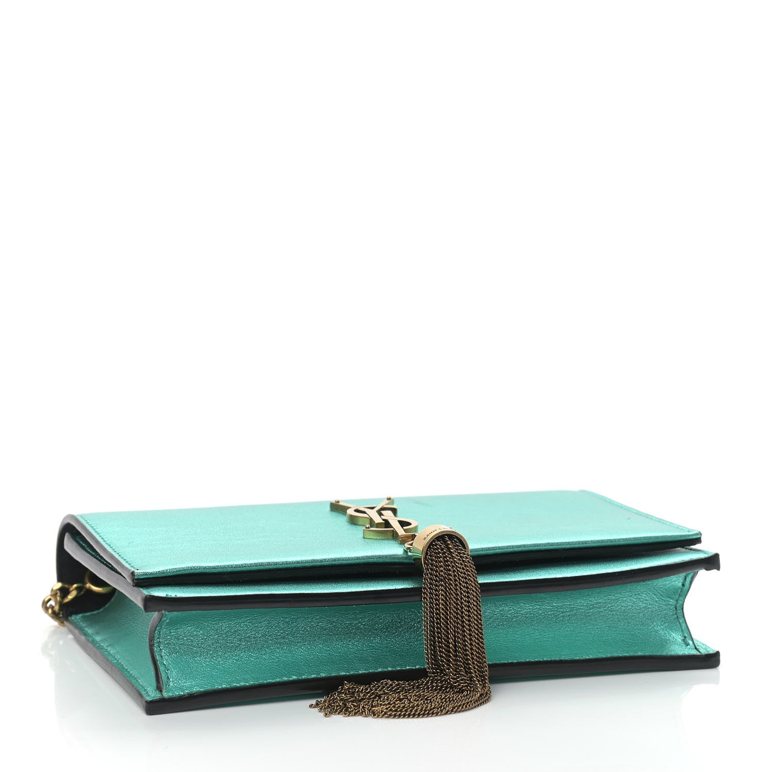 Saint Laurent Laminated Calfskin Classic Monogram Kate Tassel Chain Wallet Green 4 of 10