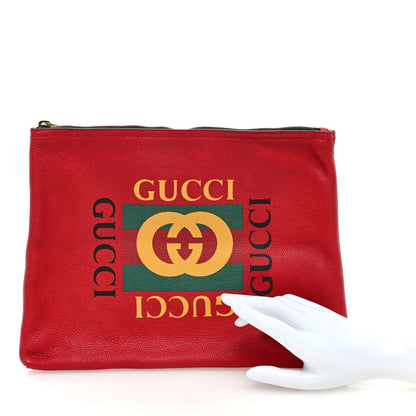 Gucci Pebbled Calfskin Medium Logo Portfolio Clutch Hibiscus Red 2 of 7