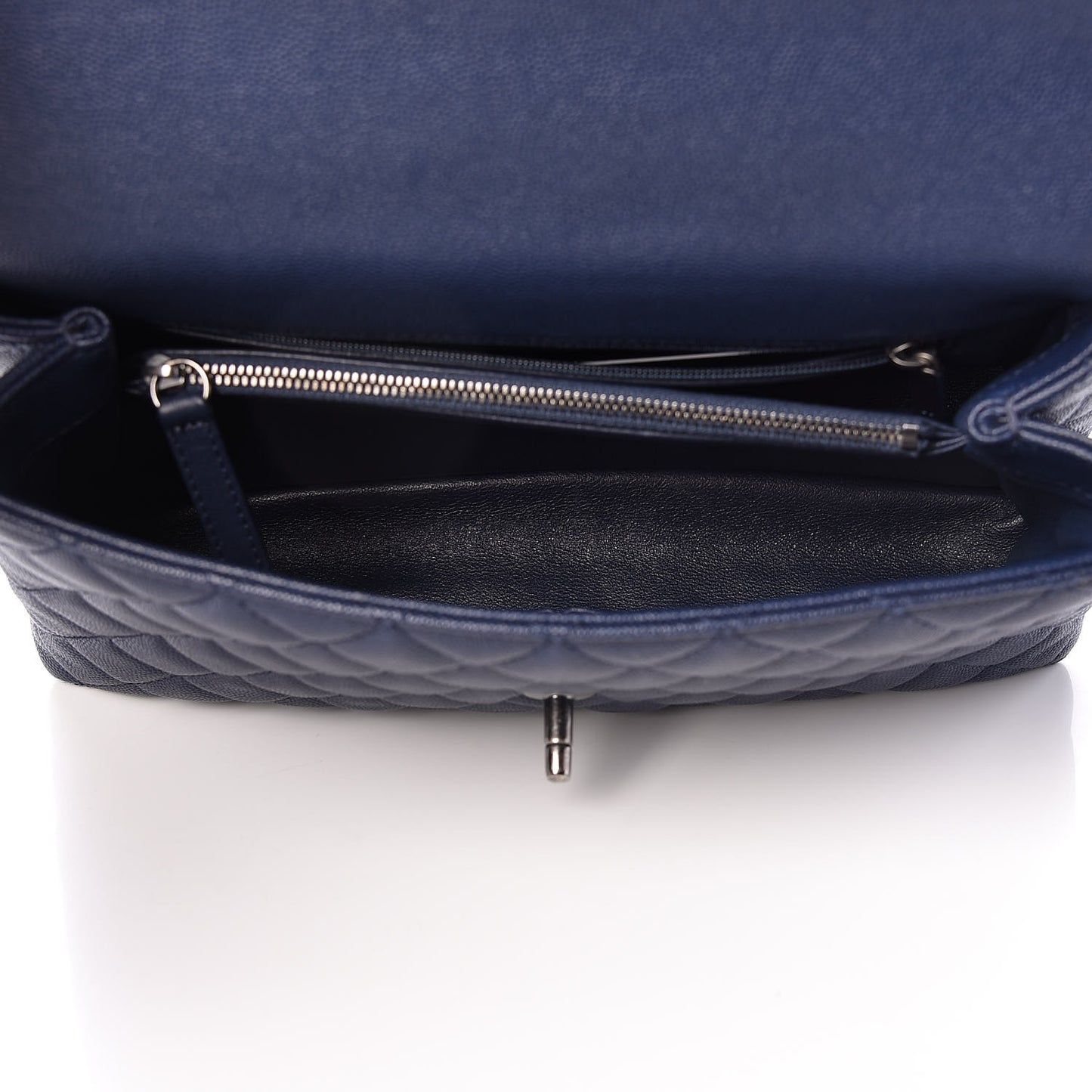 Caviar Lizard Quilted Small Coco Handle Flap Navy