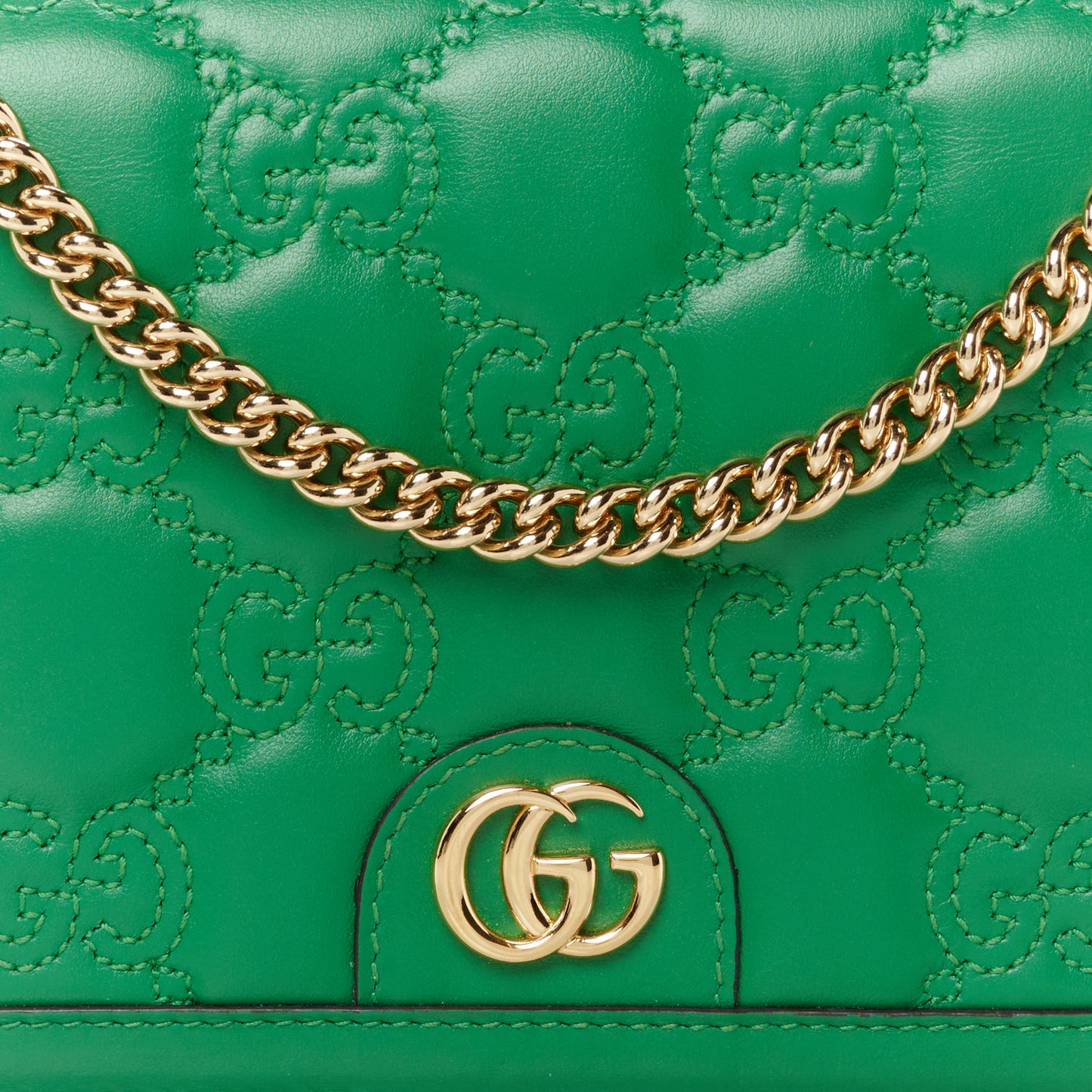 Calfskin GG Matelasse Chain Wallet Spring Green