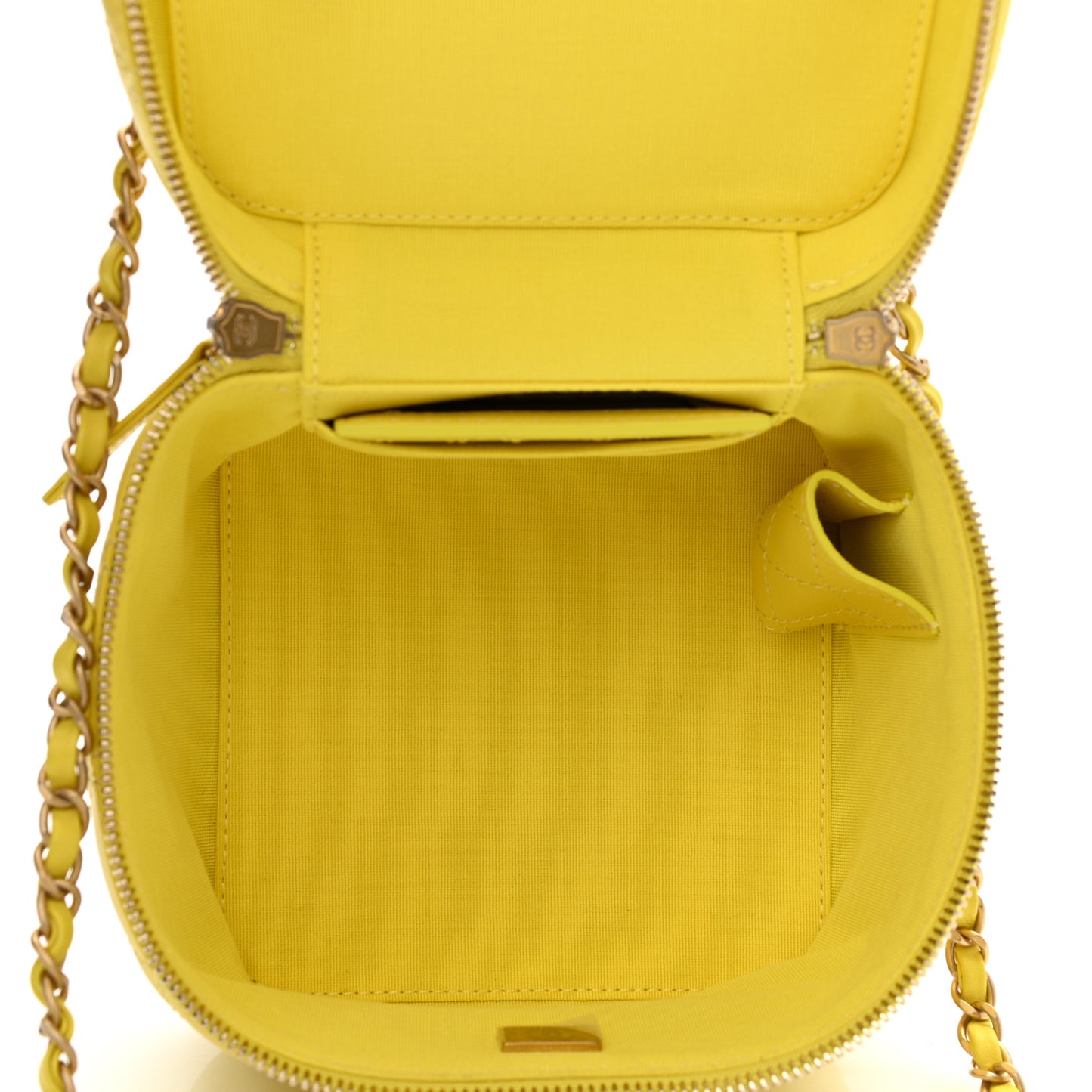 Calfskin Quilted Small Vanity Case With Chain Yellow