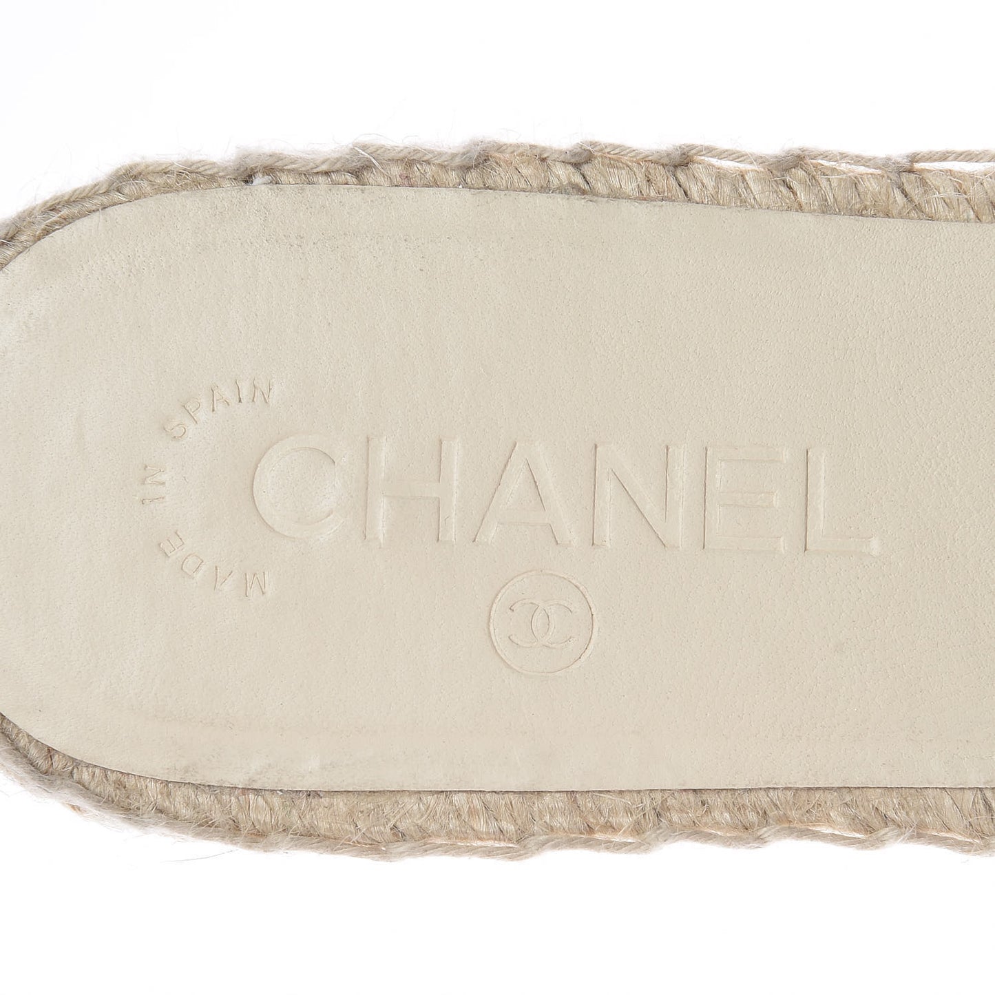 Iridescent Goatskin CC Espadrille Mules 40 Ivory Black