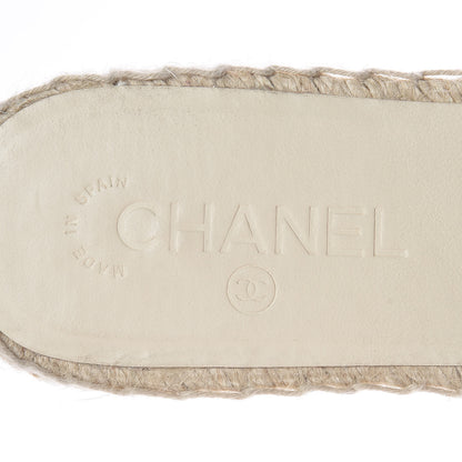 Chanel Iridescent Goatskin CC Espadrille Mules 40 Ivory Black 10 of 12