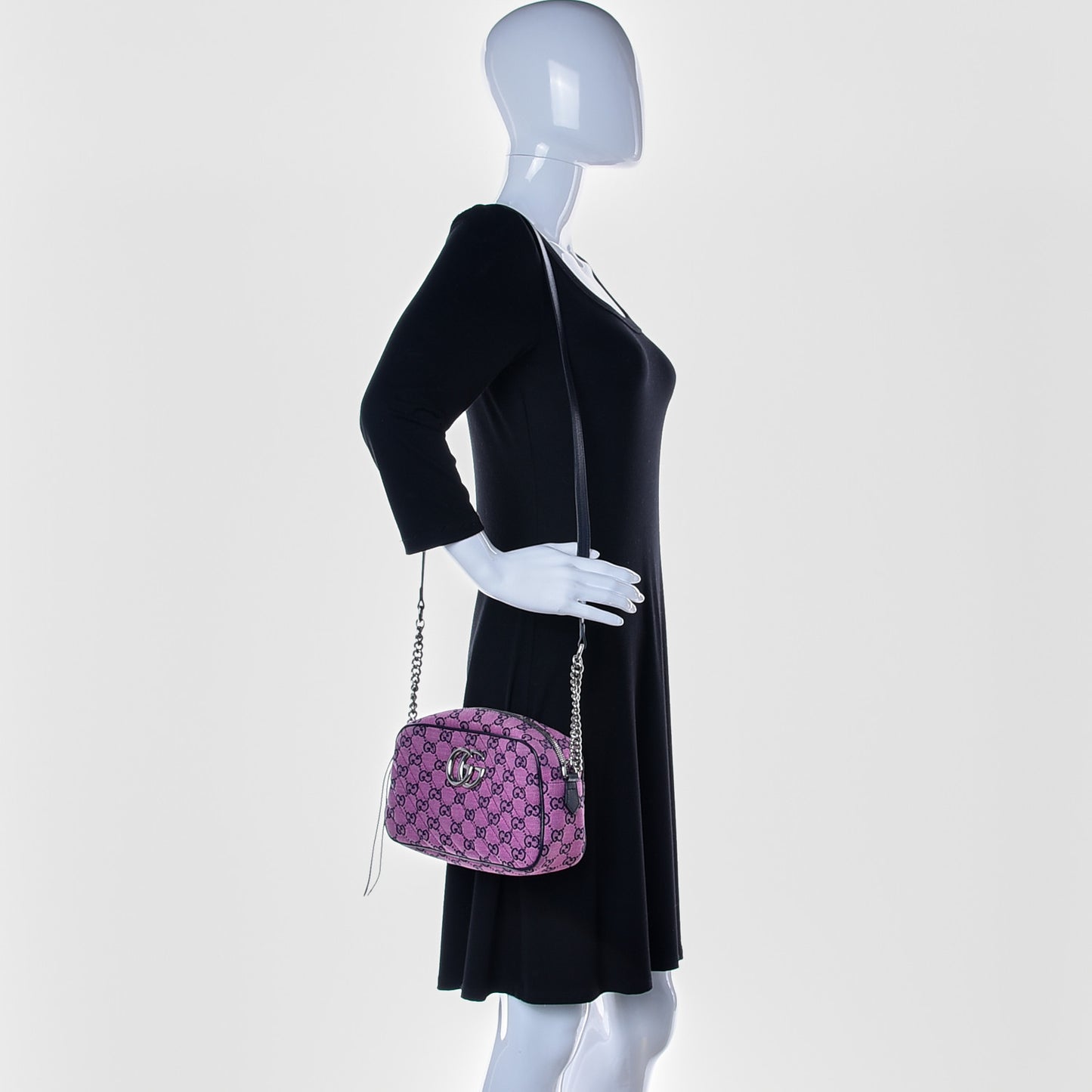Monogram Multicolor Matelasse Diagonal Small GG Marmont Chain Shoulder Bag Pink Blue