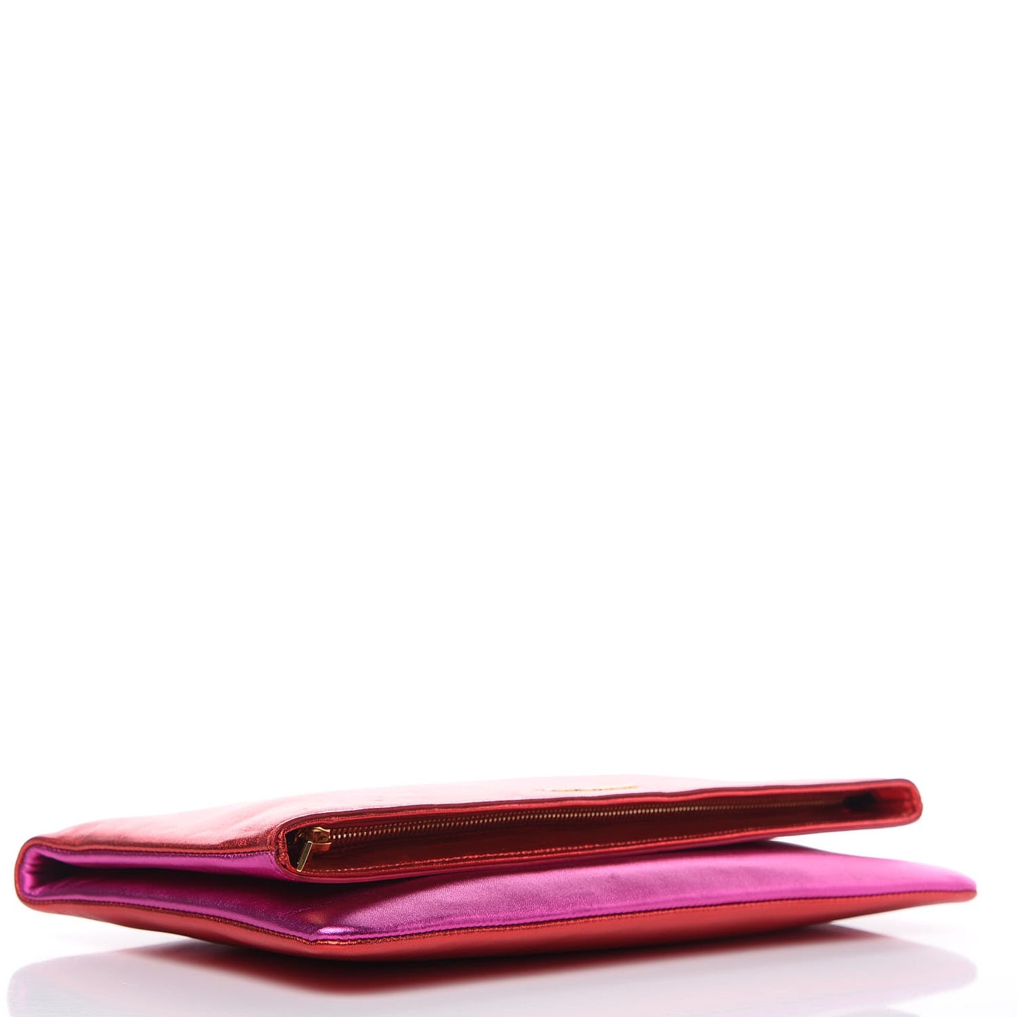 Metallic Smooth Calfskin Letters Fold-Over Clutch Red Fuchsia