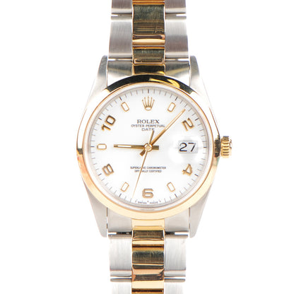 Rolex Stainless Steel 18K Yellow Gold 34mm Oyster Perpetual Date Watch White 15203 1 of 7