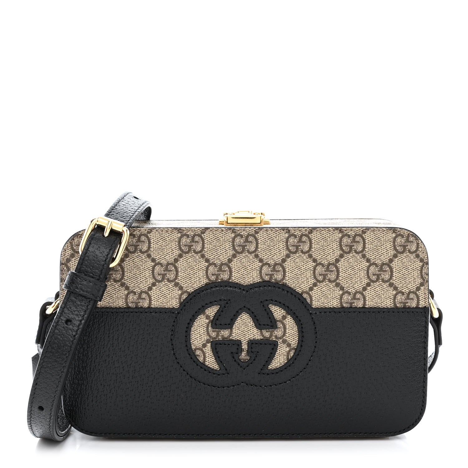 Gucci GG Supreme Monogram Textured Dollar Calfskin Mini New Basket Shoulder Bag Beige Ebony Black 1 of 11