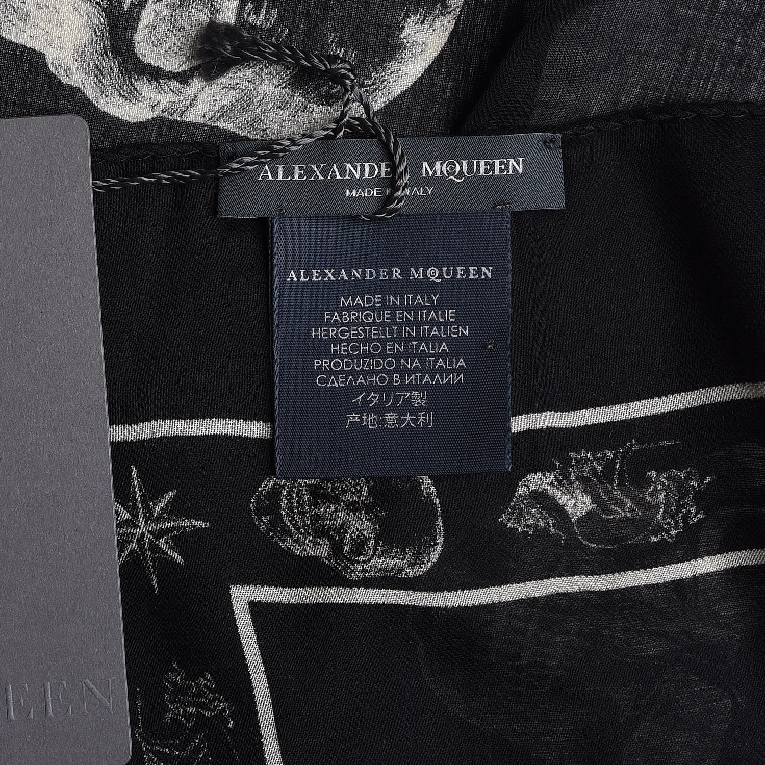 Alexander McQueen Cotton Modal Large Skull Tattoo Scarf Black Ivory 6 of 6