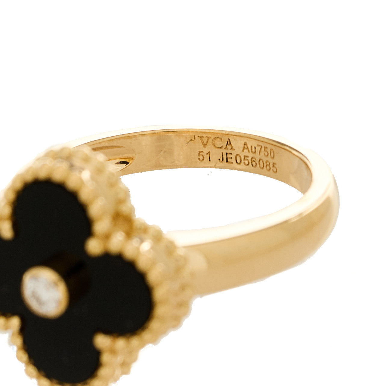 18K Yellow Gold Black Onyx Diamond Vintage Alhambra Ring 51 5.75