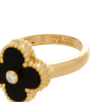 Van Cleef & Arpels 18K Yellow Gold Black Onyx Diamond Vintage Alhambra Ring 51 5.75 4 of 5