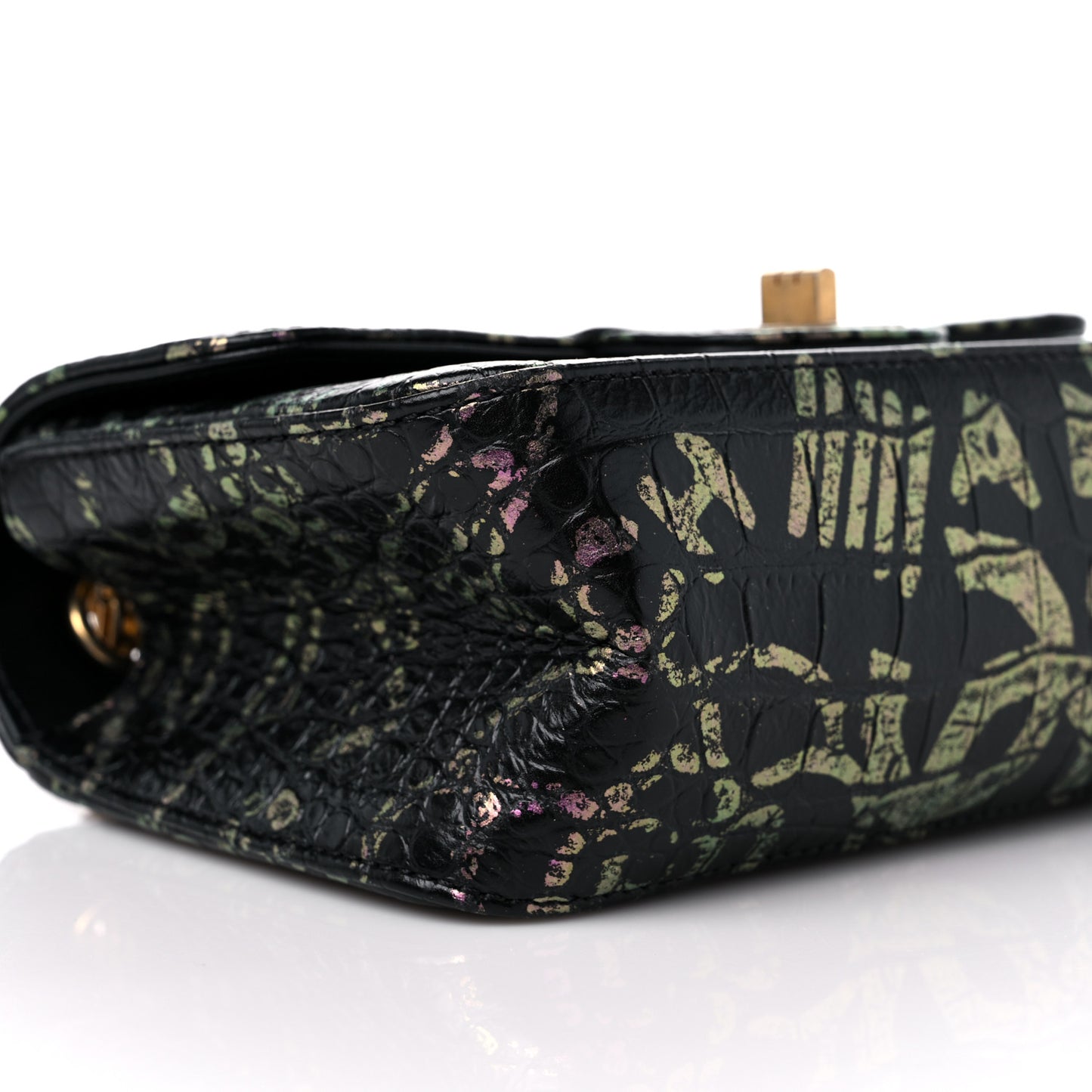 Calfskin Crocodile Embossed Graffiti 2.55 Mini Cocodile Reissue Flap Black Pink