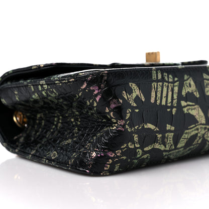 Chanel Calfskin Crocodile Embossed Graffiti 2.55 Mini Cocodile Reissue Flap Black Pink 8 of 9