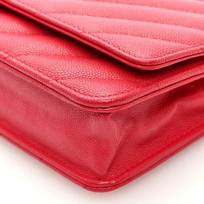 Chanel Caviar Chevron Ancient Greek Charms Quilted Wallet On Chain WOC Red 9 of 9