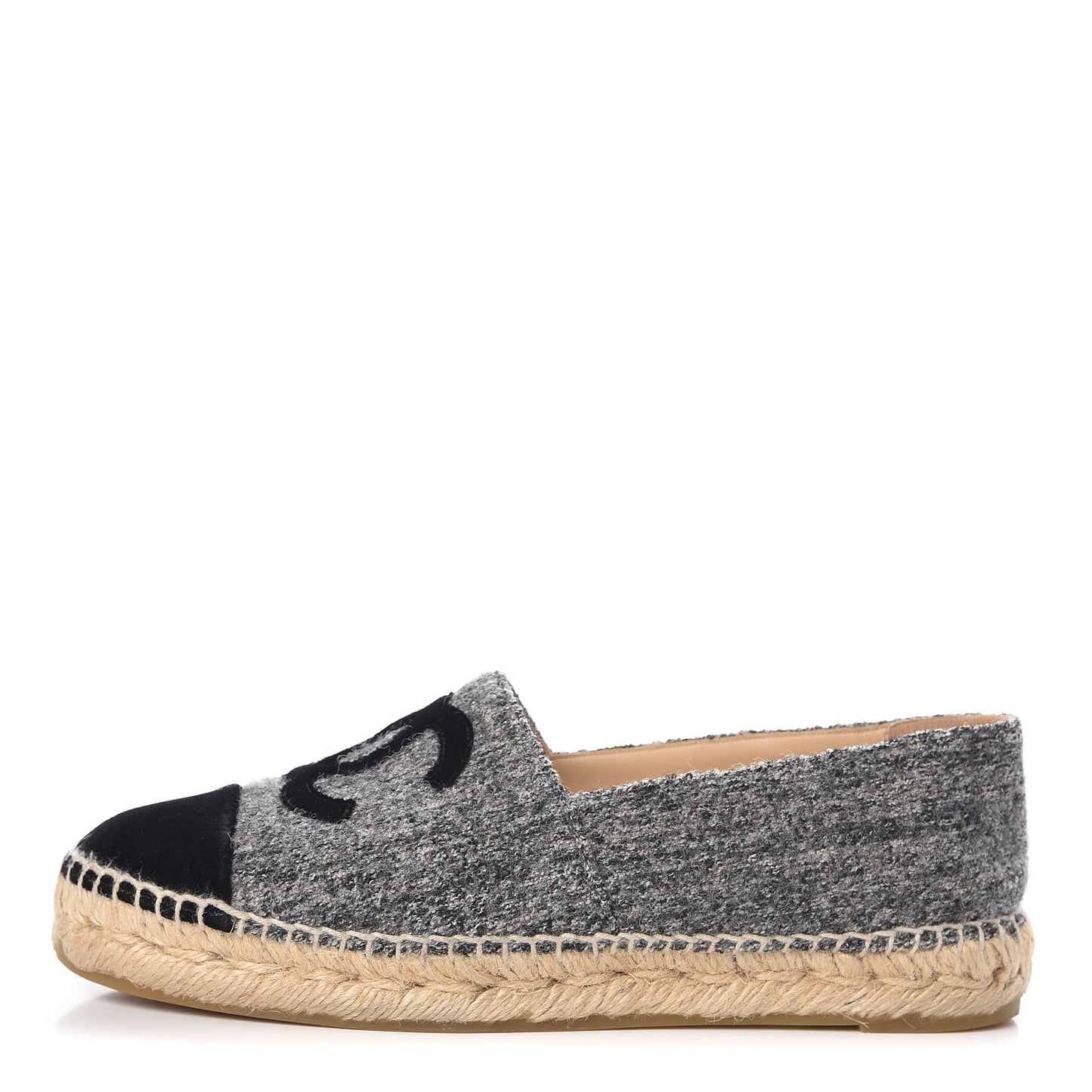 Tweed Velvet CC Espadrilles 36 Grey Black